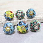Vibrant Floral Ceramic Knobs from India Set of 6 'Charming Globes'