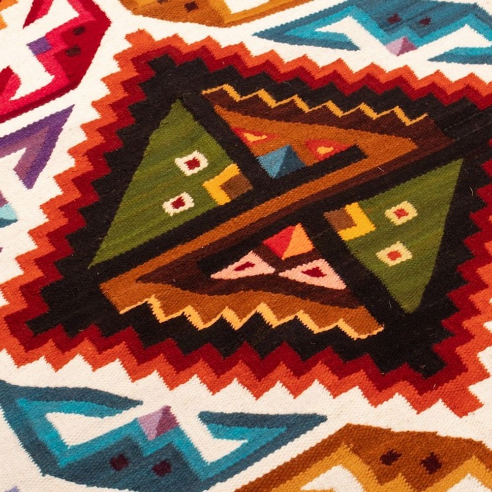 Wool and Cotton Blend Area Rug Hand-Woven in Peru 3x4 'Crab and Fish'