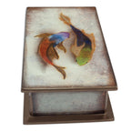 Fish Themed Reverse-Painted Glass Box 'Ocean Harmony in White'