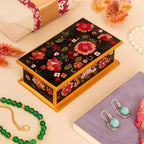 Reverse-Painted Glass Decorative Box in Black from Peru 'Colonial Bouquet'