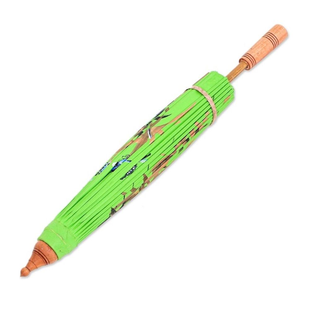 Hand-Painted Cotton Bird-Motif Parasol 'Bamboo Waving'