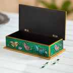 Reverse Painted Glass Butterfly Decorative Box in Emerald 'Butterfly Jubilee in Emerald'