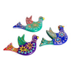 3 Dove Ceramic Magnets with Hand-Painted Floral Accents 'Cheerful Doves'