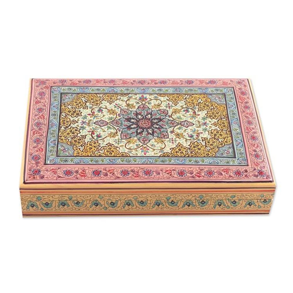 Spring-Themed Polished Hand-Painted Wood Decorative Box 'Arcadian Garden'