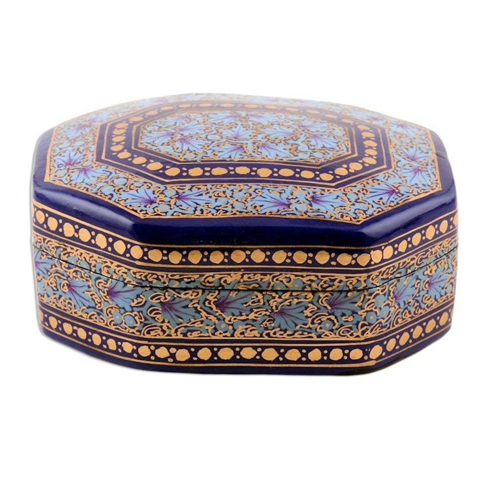 Elegant Hand Painted Blue and Gold Papier Mache Box 'Kashmir Royal'