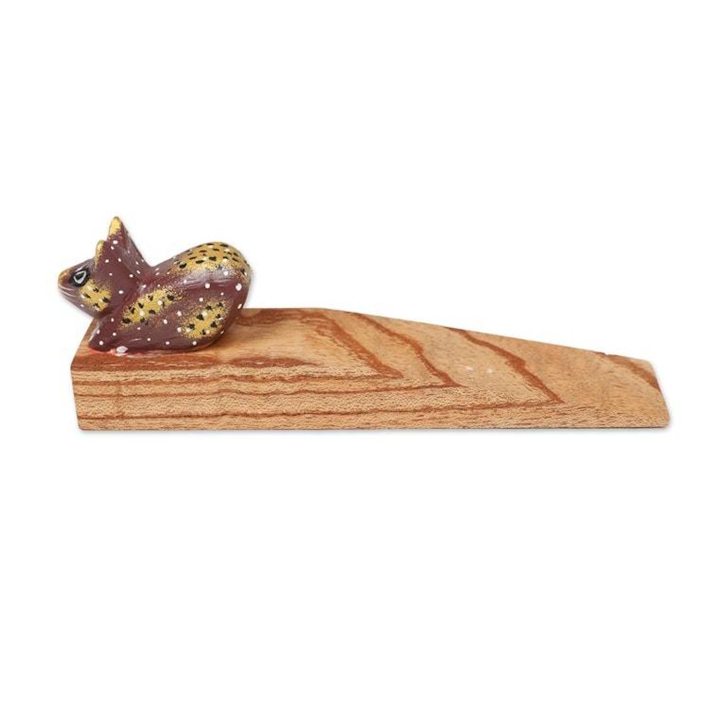 Handcrafted Jempinis Wood Door Stop with Painted Cat 'Feline Entrance'
