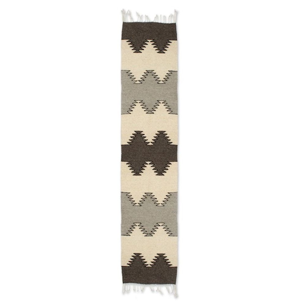 Minimalist Zapotec Grey and Beige 100 Wool Runner 1x6 'Grey Trends'