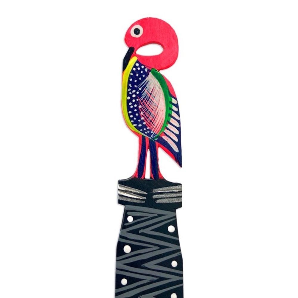 Hand-Painted Pink Flamingo Copal Wood Bookmark from Oaxaca 'Reading Flamingo'