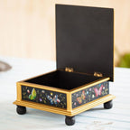 Black Reverse-Painted Glass Decorative Box with Butterflies 'Midnight Garden'