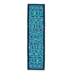 Handwoven Wool Runner Rug in Blue Turquoise and Green 3x10 'Blue Geometry'