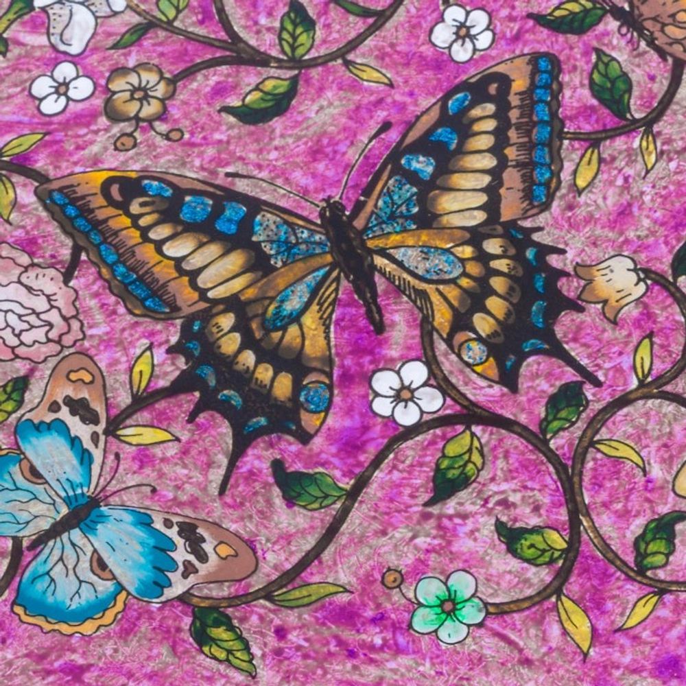 Reverse Painted Glass Decorative Box with Butterflies 'Purple Winter Butterflies'