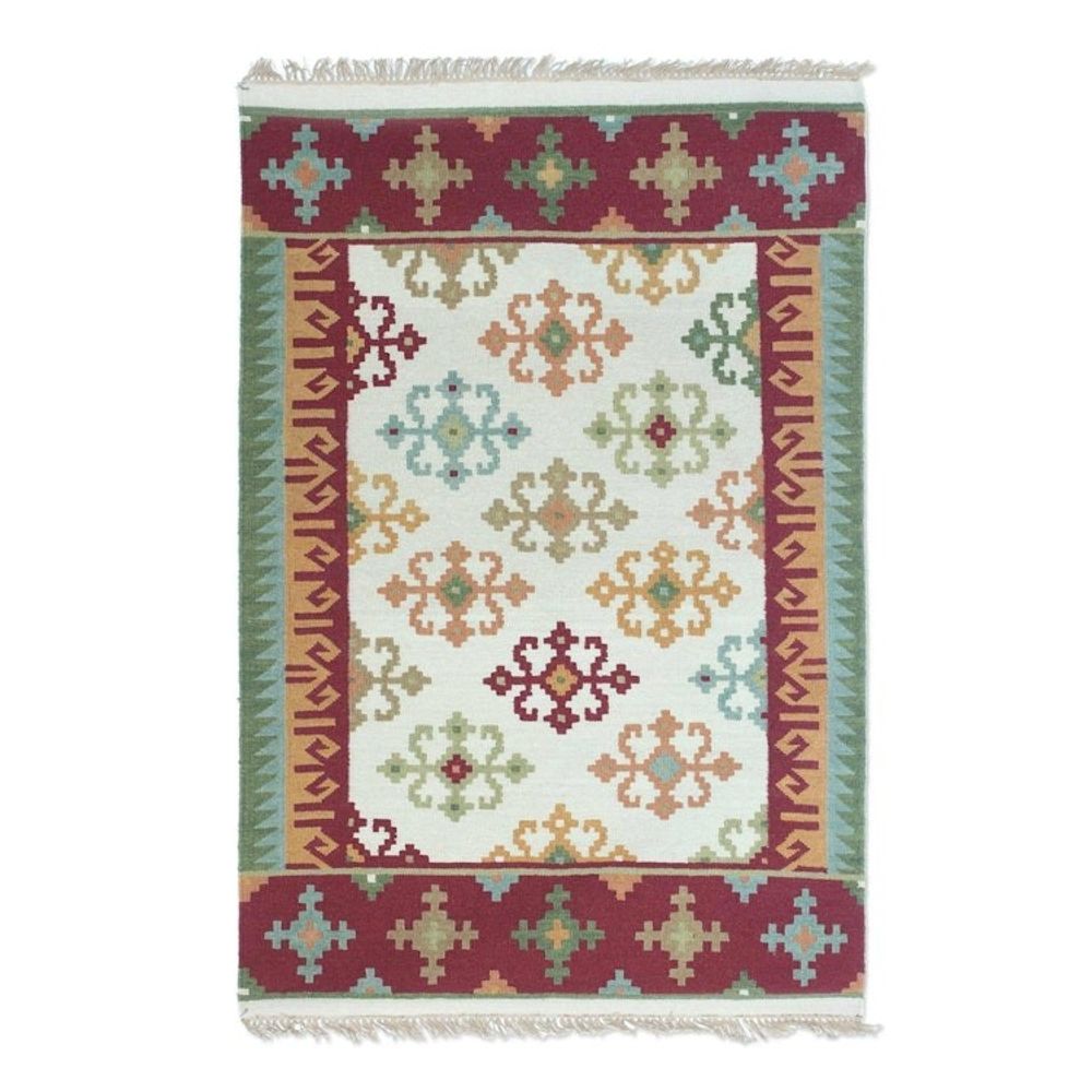 Handwoven Geometric Wool Area Rug 4x6 from India 'Morning Dream'