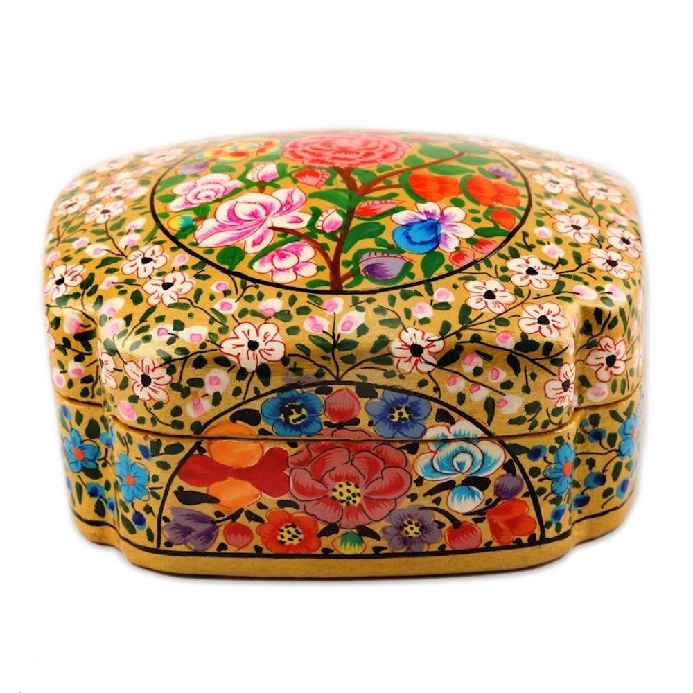 Velvet-Lined Floral Decorative Box 'Kashmir Garland'