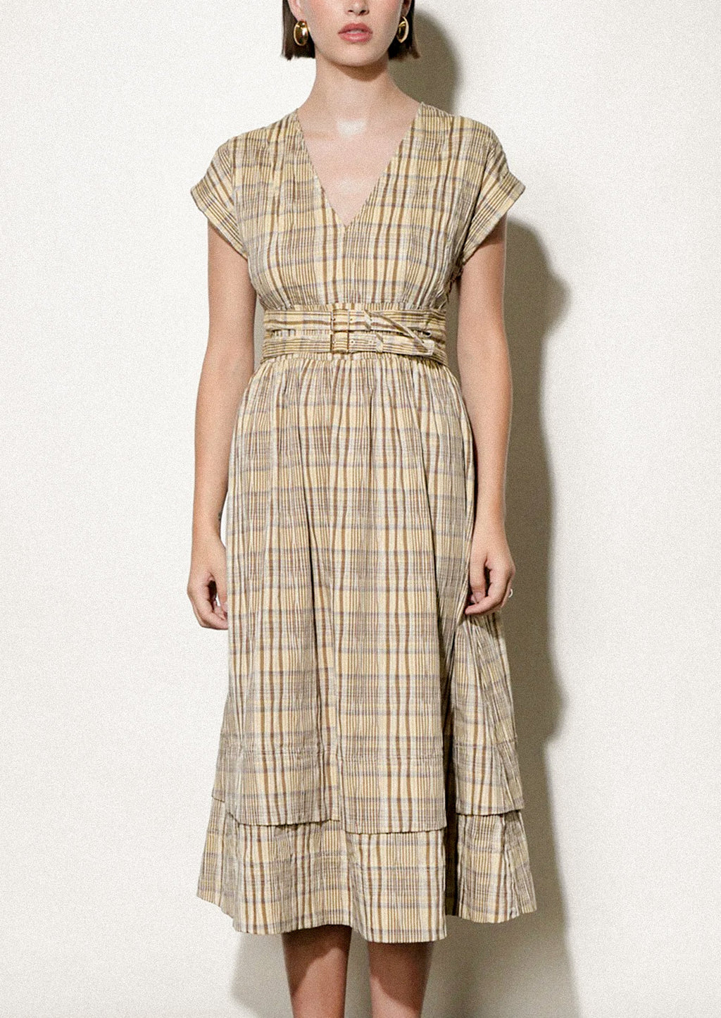Ava Plaid Belted Midi Dress