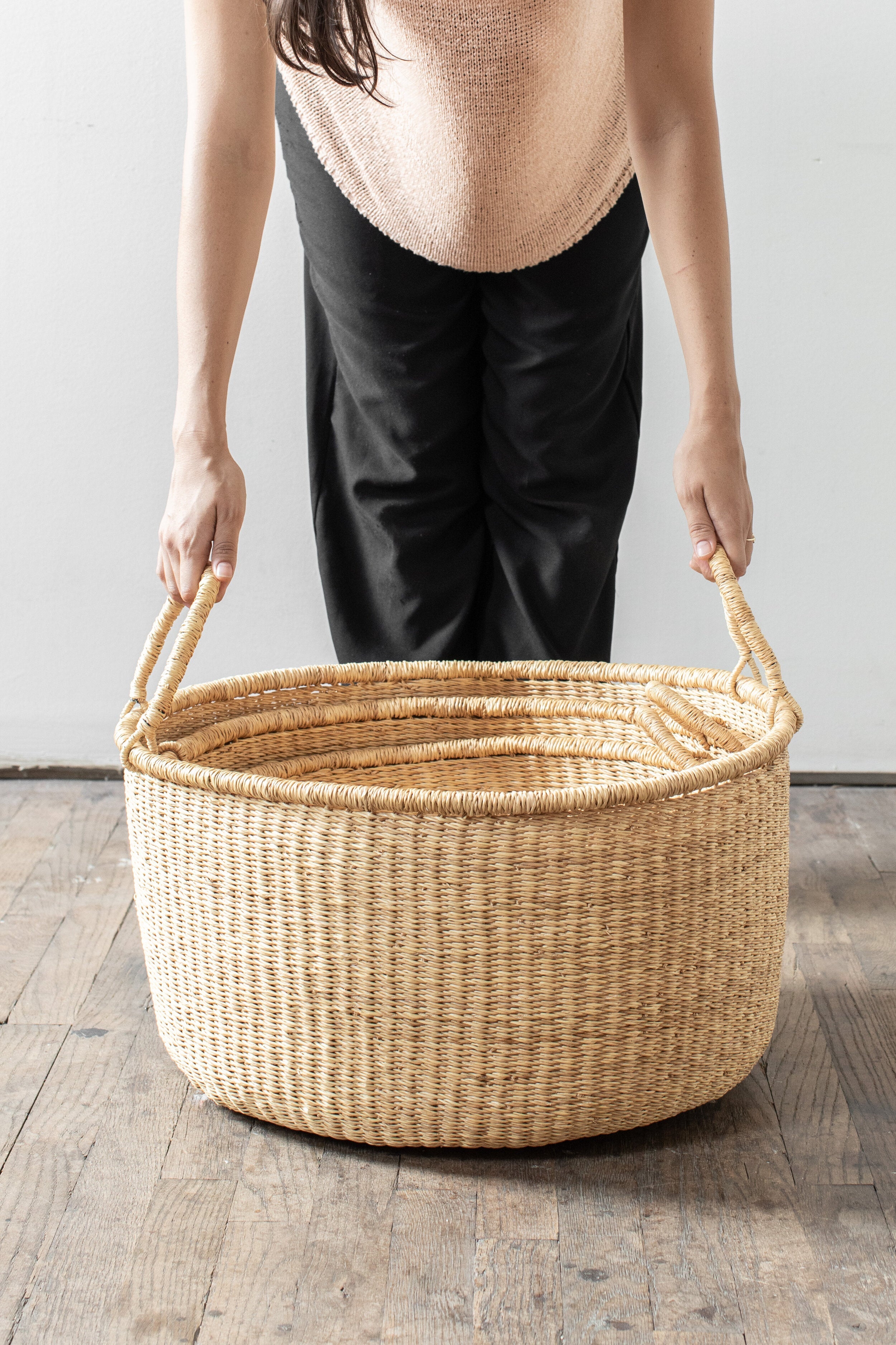 Natural Woven Grass Floor Baskets