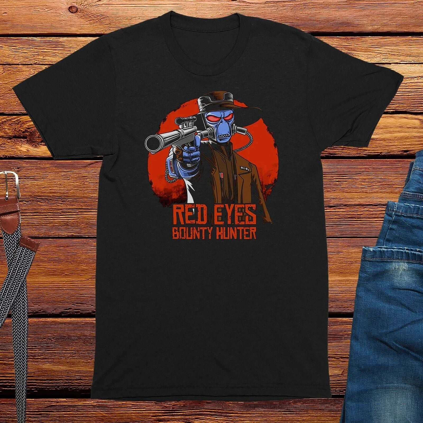 Red eye bounty hunter sci fi t-shirt, mens gaming geek nerd t shirt top Unisex T-shirt, Sweatshirt, Hoodie, Long Sleeve Tee